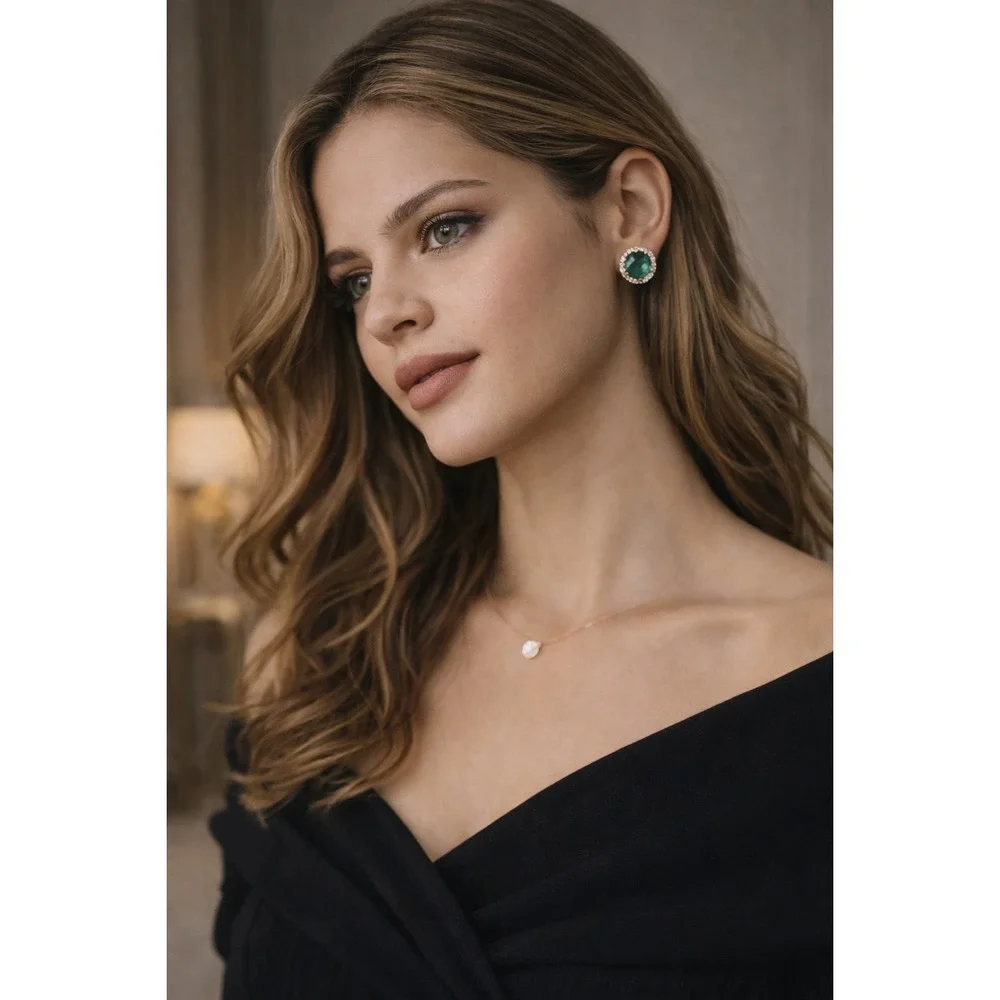 KATE SPADE NEW New‎ York Emerald Green Cubic Zirconia Stud Earrings Gold Tone
